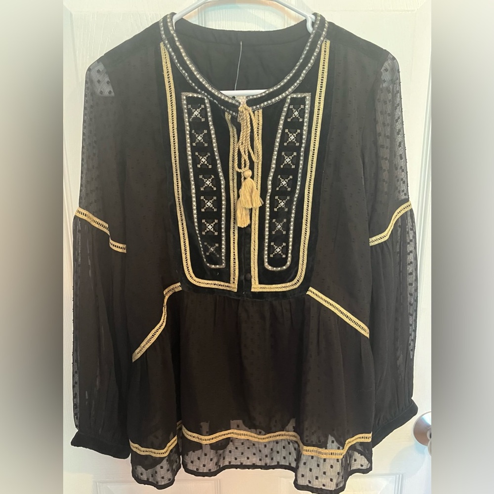 Women’s Barok Black Blouse, Size Medium NWT